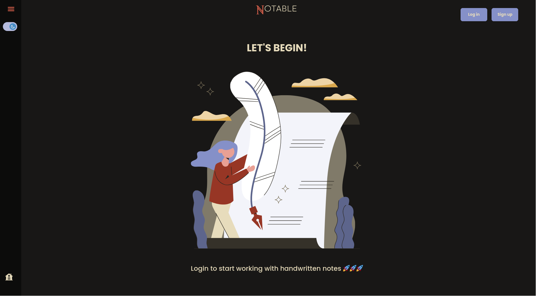 Screenshot of Notable application landing page